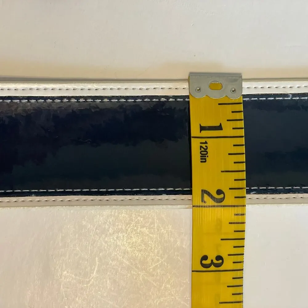ROLF'S NEW Faux Patent Leather Statement Belt Womens Size Large Blue & White NWT